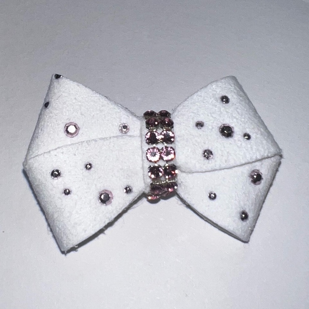 Susan Lanci Nouveau Hair Bow with Pink Star Dust (White) (S)